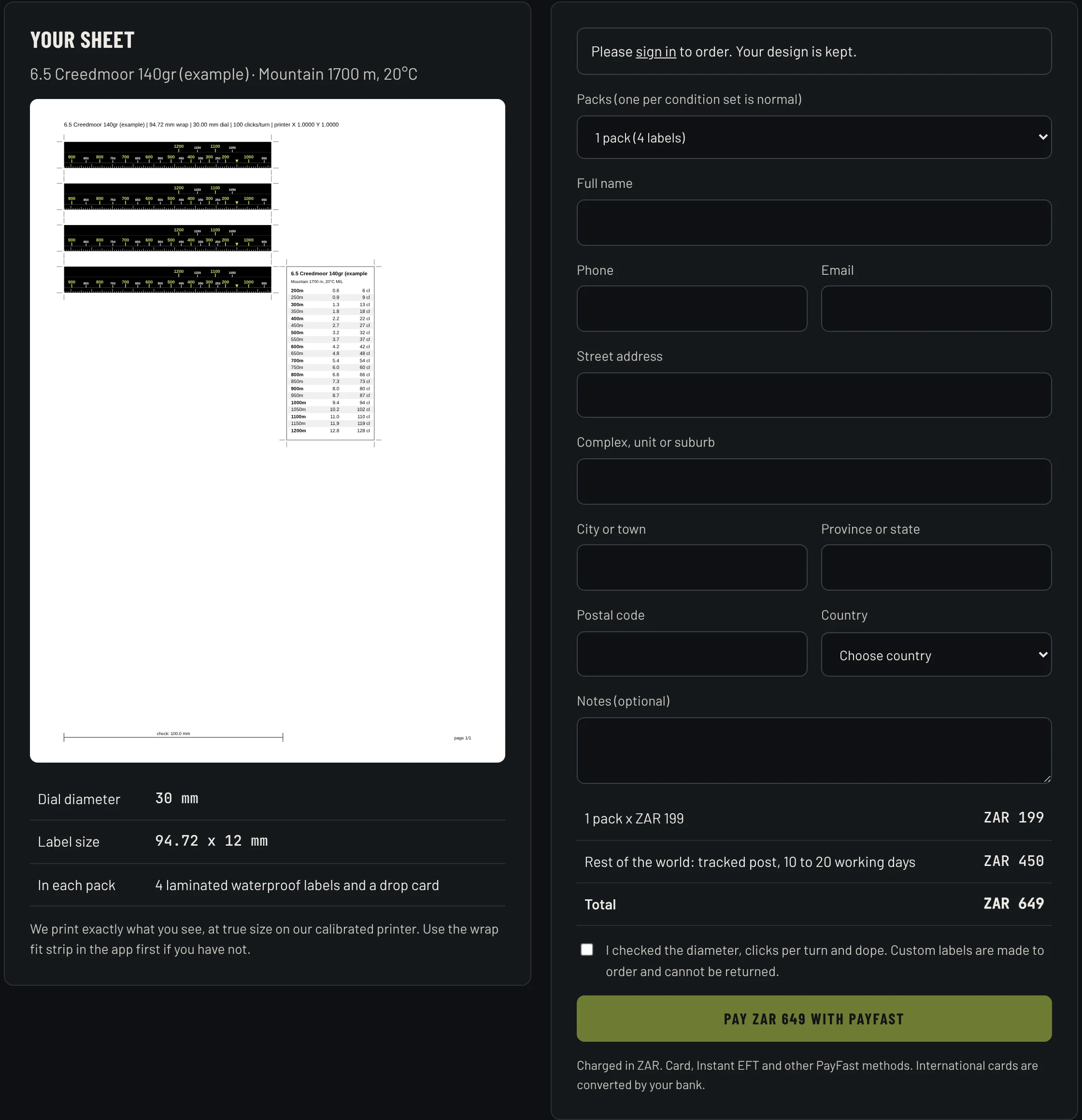 Ordering printed labels in TrueTurn